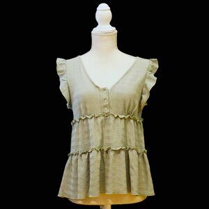 Atelier by Kirious Sage Green V Neck Tiered Babydoll Top Women’s Medium